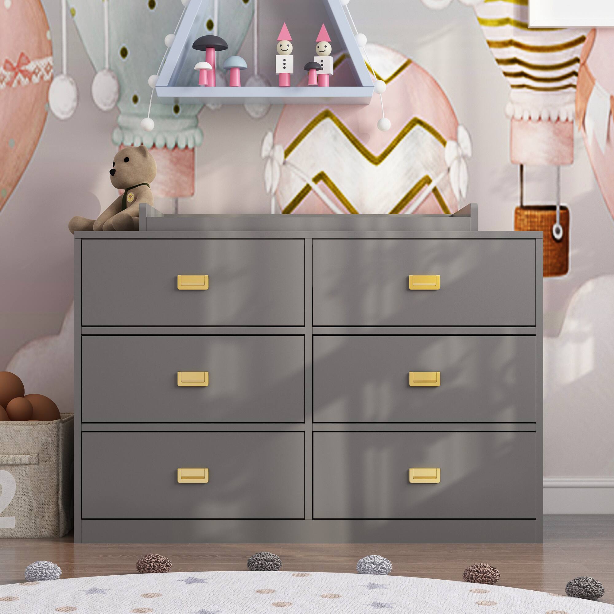 Alt View 2. FUFU & GAGA - FUFU&GAGA Mordern Baby Changing Table Dresser: Quiet Slides & Chic Metal Handles - Gray.