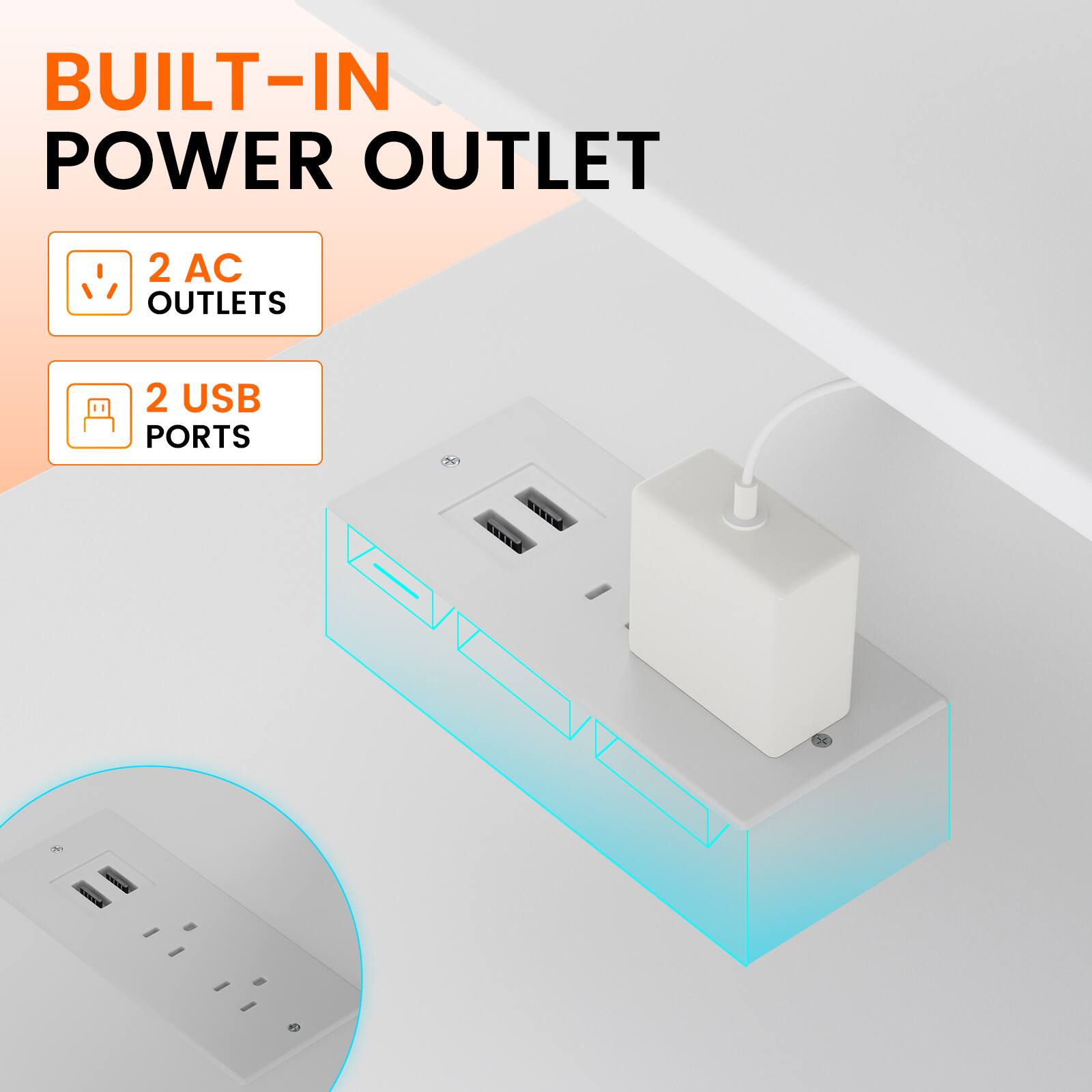 BUILT-IN POWER OUTLET  
2 AC OUTLETS  
2 USB PORTS