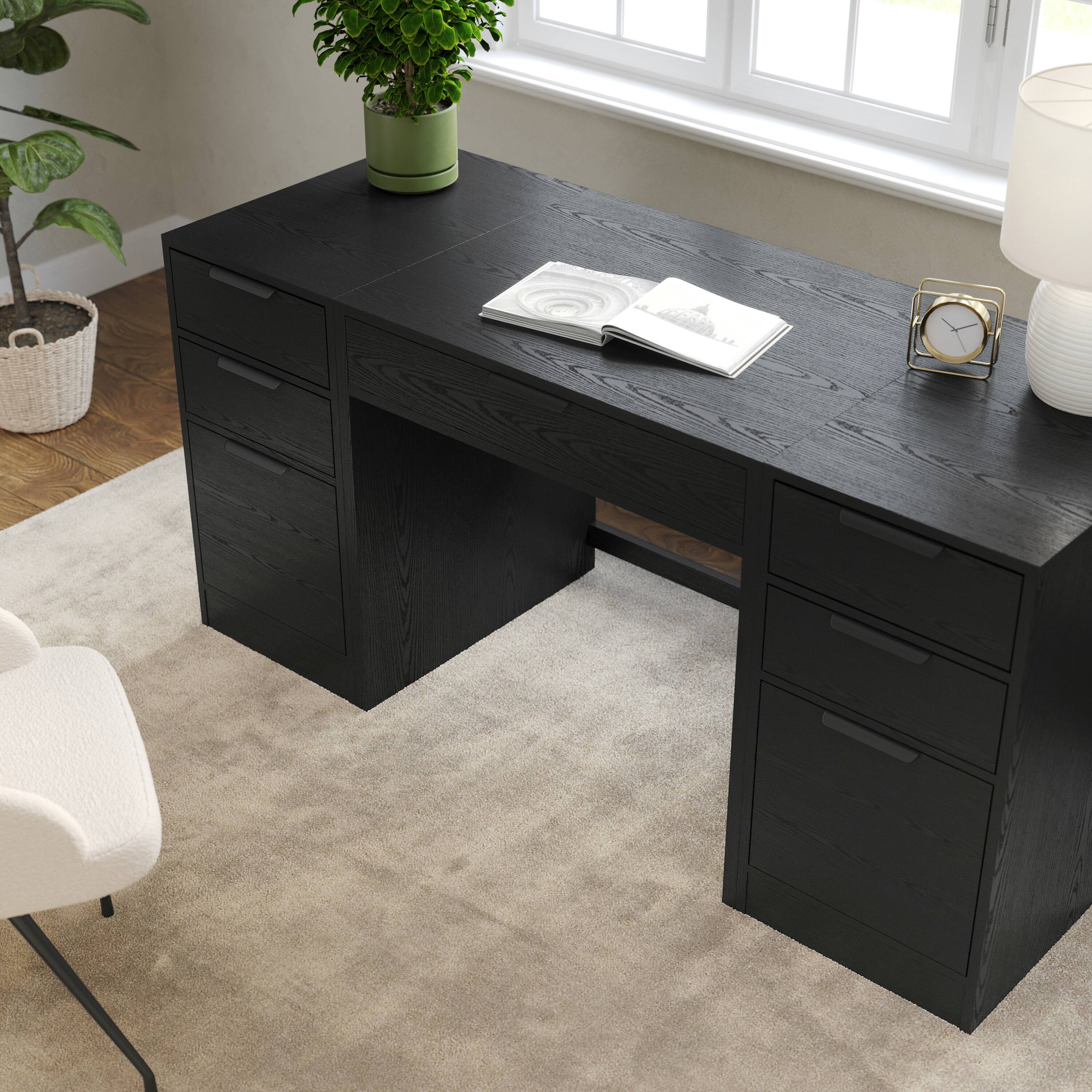 Alt View 4. Martha Stewart - Kayden Modular 1 Drawer Desk & Dual 3 Drawer File Cabinets - Black.