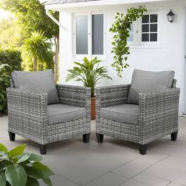 Ovios - 2 PCS Patio Furniture Comfy Single Chair Outdoor Rattan Armchair Wicker Chair with Cushions - Dark Gray