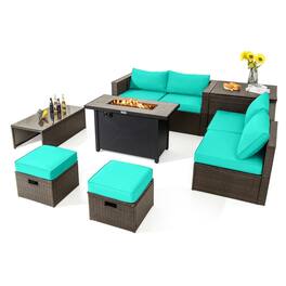 Pefilos - 9 Pieces Outdoor Patio Furniture Set, Furniture Set with 42 Inch Propane Fire Pit Table - Green