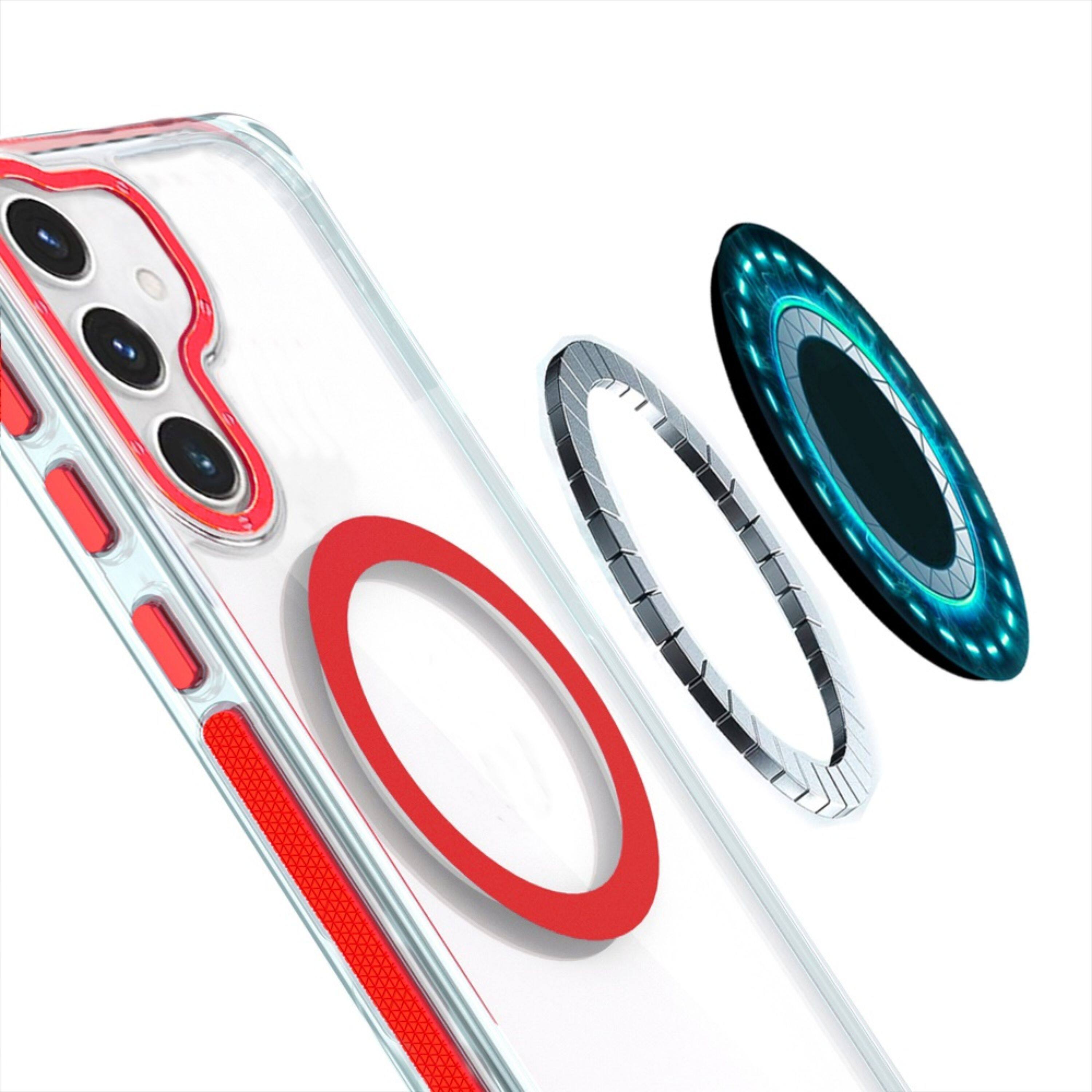 Left. Kitcheniva - Matching Trim Magnetic Circle Phone Case With Tempered Glass For Samsung Galaxy S25+/S24+ Red - Red.