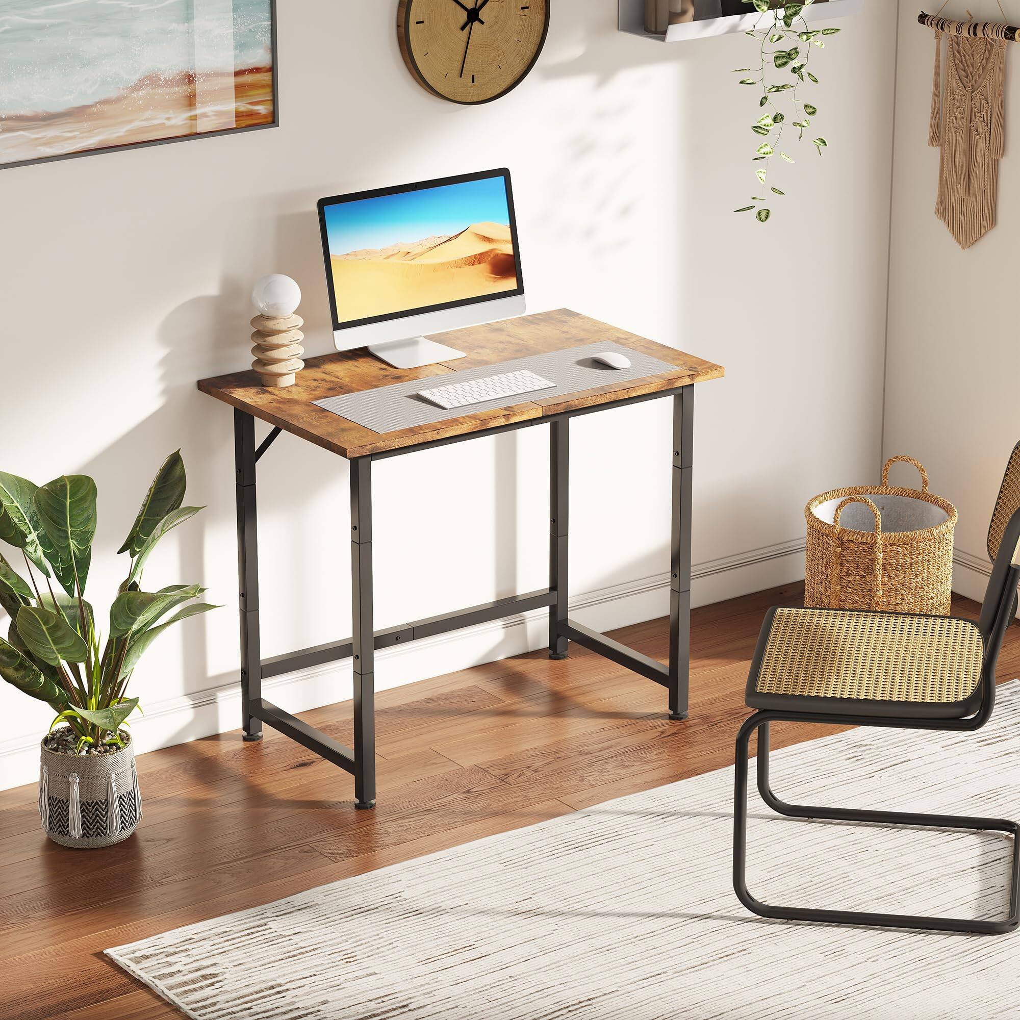 Alt View 2. Fabibe - Small Desk 24 Inch Computer For Spaces Compact Tiny Mini Simple Table Bedroom Home Office Writing Work Study Office Desk - Rustic Brown 24 Inch.