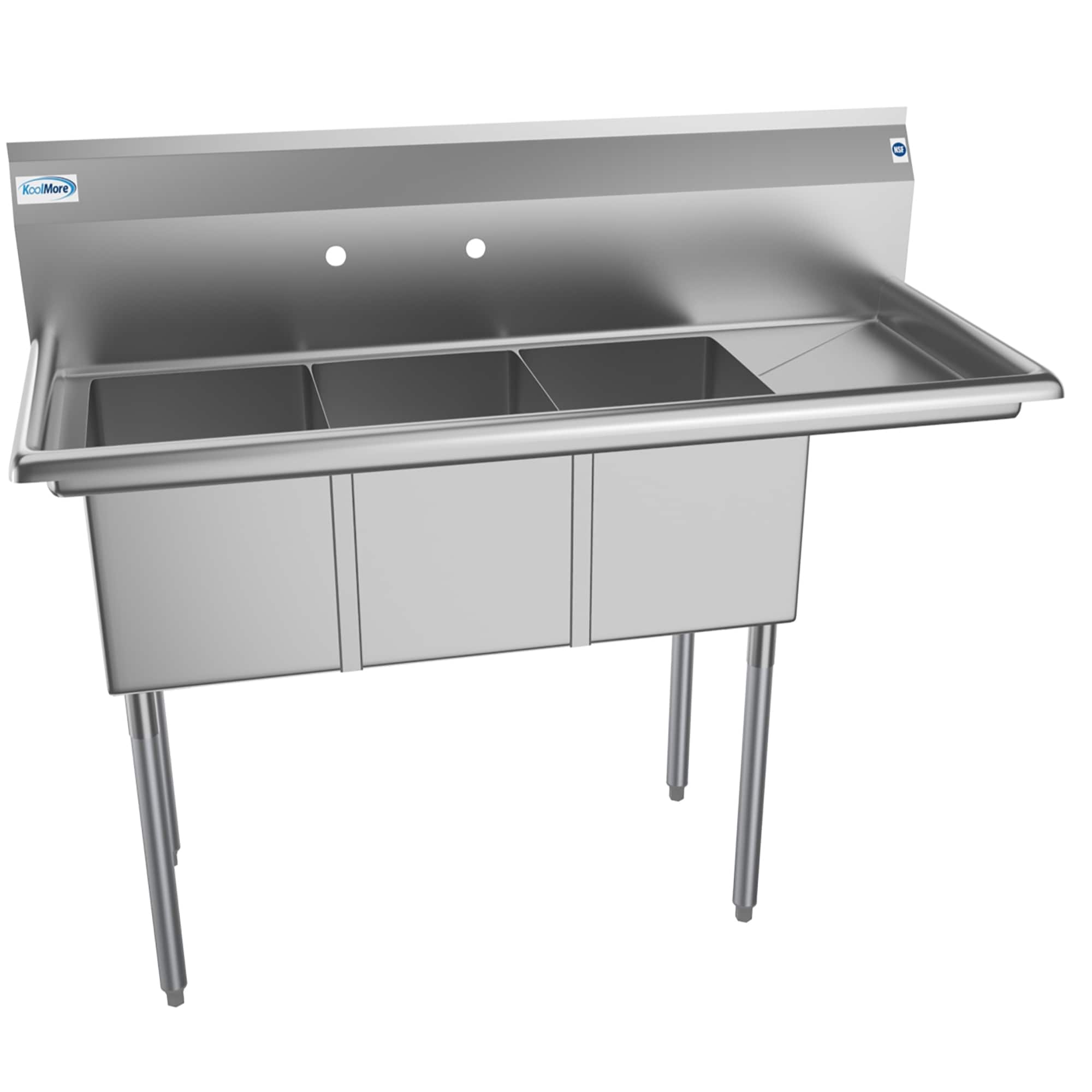 "Koolmore - 51 in. Three Compartment Sink with Drainboard, Bowl Size 12""x 16""x 10"" SC121610-12R3 - Stainless Steel" price history on PriceWatchPro