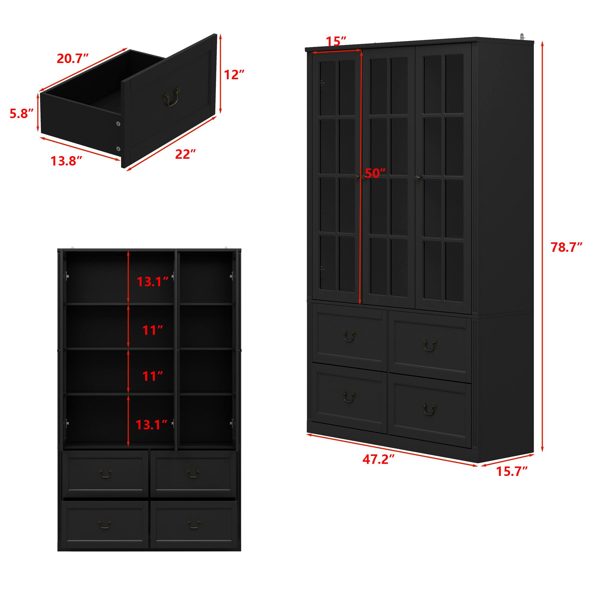 20.7" 12" 15" 5.8" 13.8" 22" 50" 78.7" 13.1" 11" 11" 13.1" 47.2" 15.7"