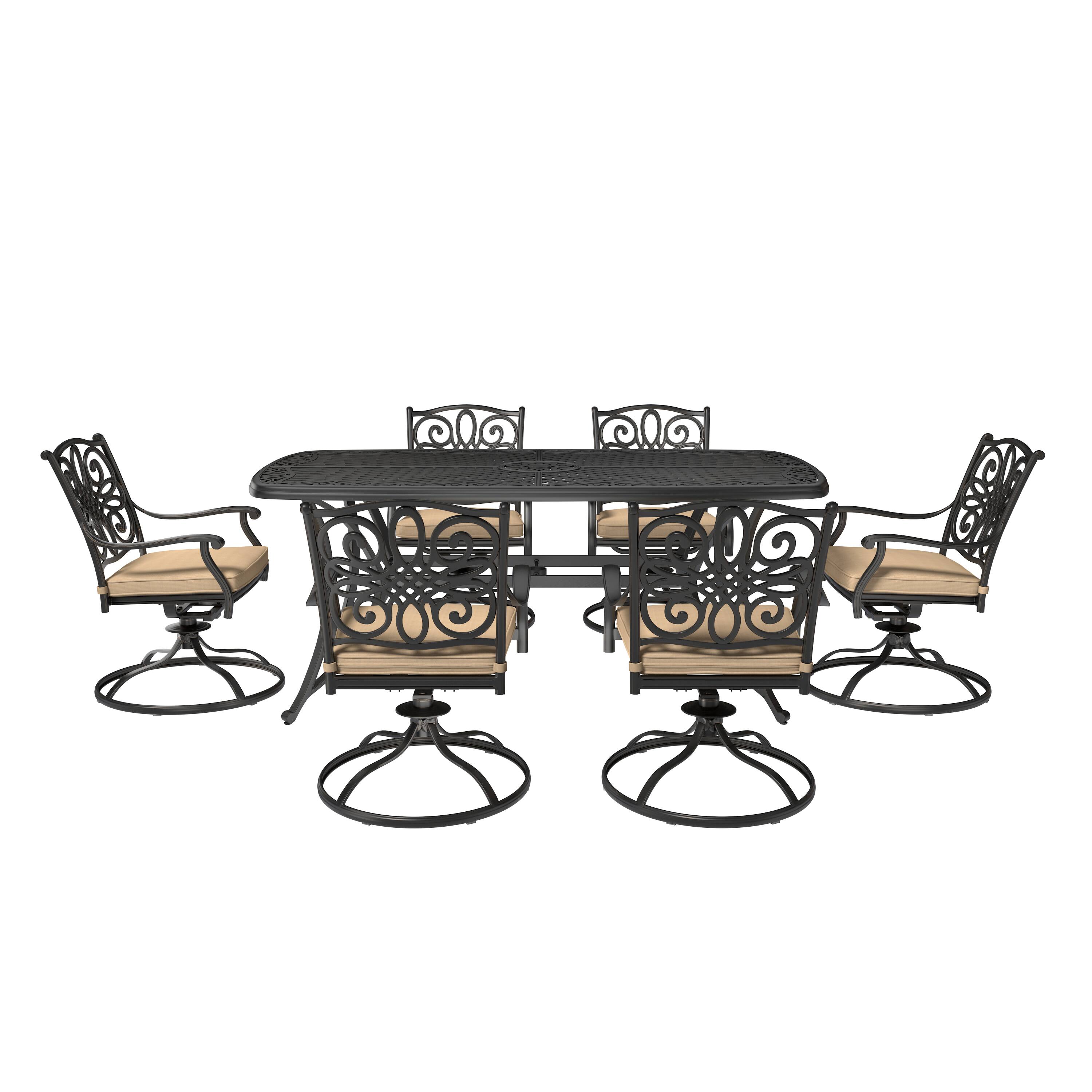 Alt View 1. Mondawe - 7-Piece Cast Aluminum Dining Set with Round Tile-Top Table and Swivel Chairs - Black+Brown.