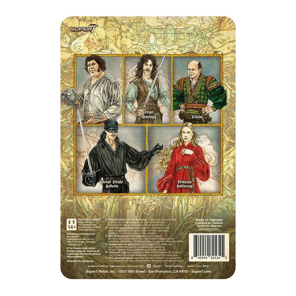 Sure, here is the corrected and grouped text:

---

**Super7**

**Characters:**
- Fezzik
- Inigo Montoya
- Vizzini
- Dread Pirate Roberts
- Princess Buttercup

**Age Recommendation:**
- 14+

**European Distribution:**
- Teo Comdn Deverbepak
- 2143 Germany

**The Princess Bride Limited Edition:**
- Based on the original "The Princess Bride" by William Goldman
- Licensed by The Princess Bride Limited

**Manufactured By:**
- Super7 Retail, Inc.
- 3253 16th Street, San Francisco, CA 94103
- Super7.com

**Made In Vietnam**

**Barcode:**
- 8 40049 82534 5

**Warning:**
- This product contains small parts. Not suitable for children under 3 years.

**Additional Information:**
- The product is not a toy. It is a collectible item.
- Not suitable for children.
- Made in Vietnam (AUG2022CPC)

**Illustrations:**
- By Lyle Kava

**Legal Notice:**
- © The