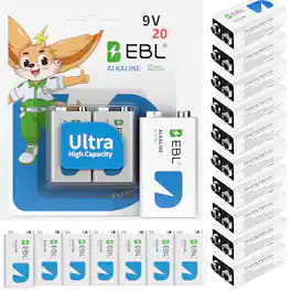 EBL - Ultra High Capacity Energy 9V Batteries Alkaline 9 Volt Battery.