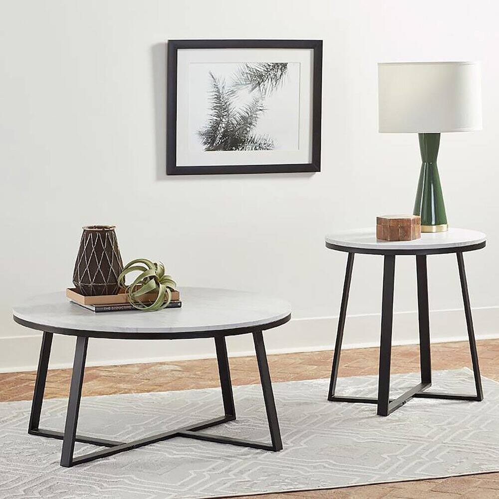 Alt View 1. Convenience Concepts - Hugo Round Faux Marble Coffee Table White and Matte Black - White Faux Marble.
