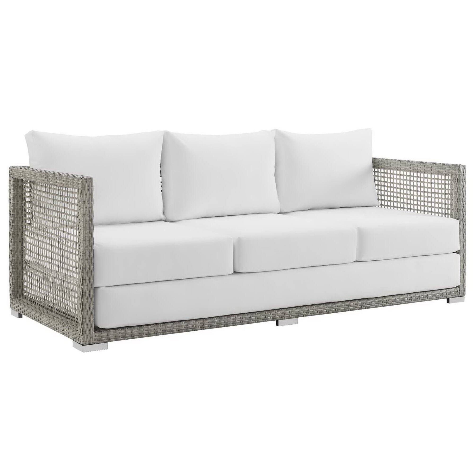 Angle. Modway - Aura Outdoor Patio Wicker Rattan Sofa by Modway - Gray White.