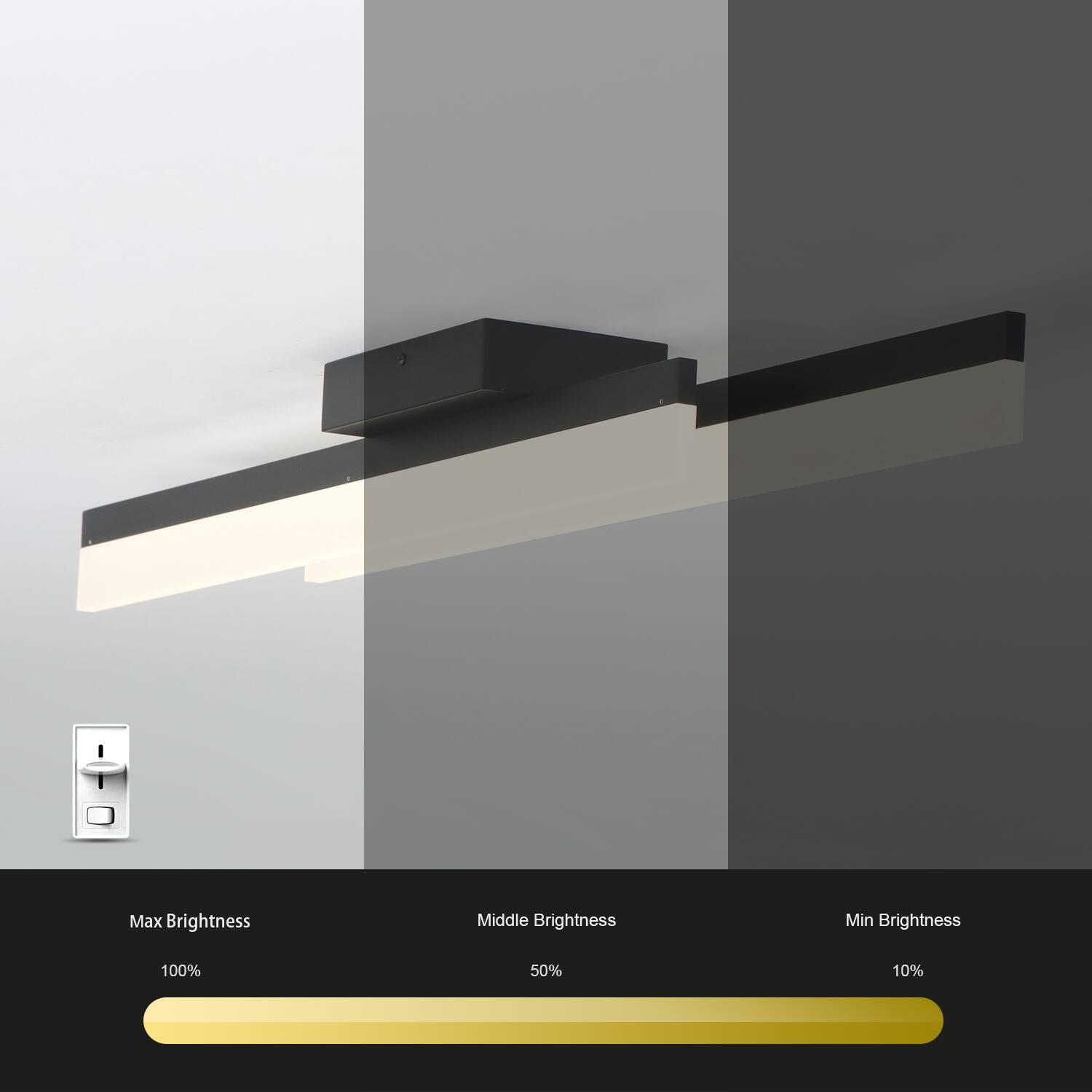 Max Brightness  
100%  

Middle Brightness  
50%  

Min Brightness  
10%