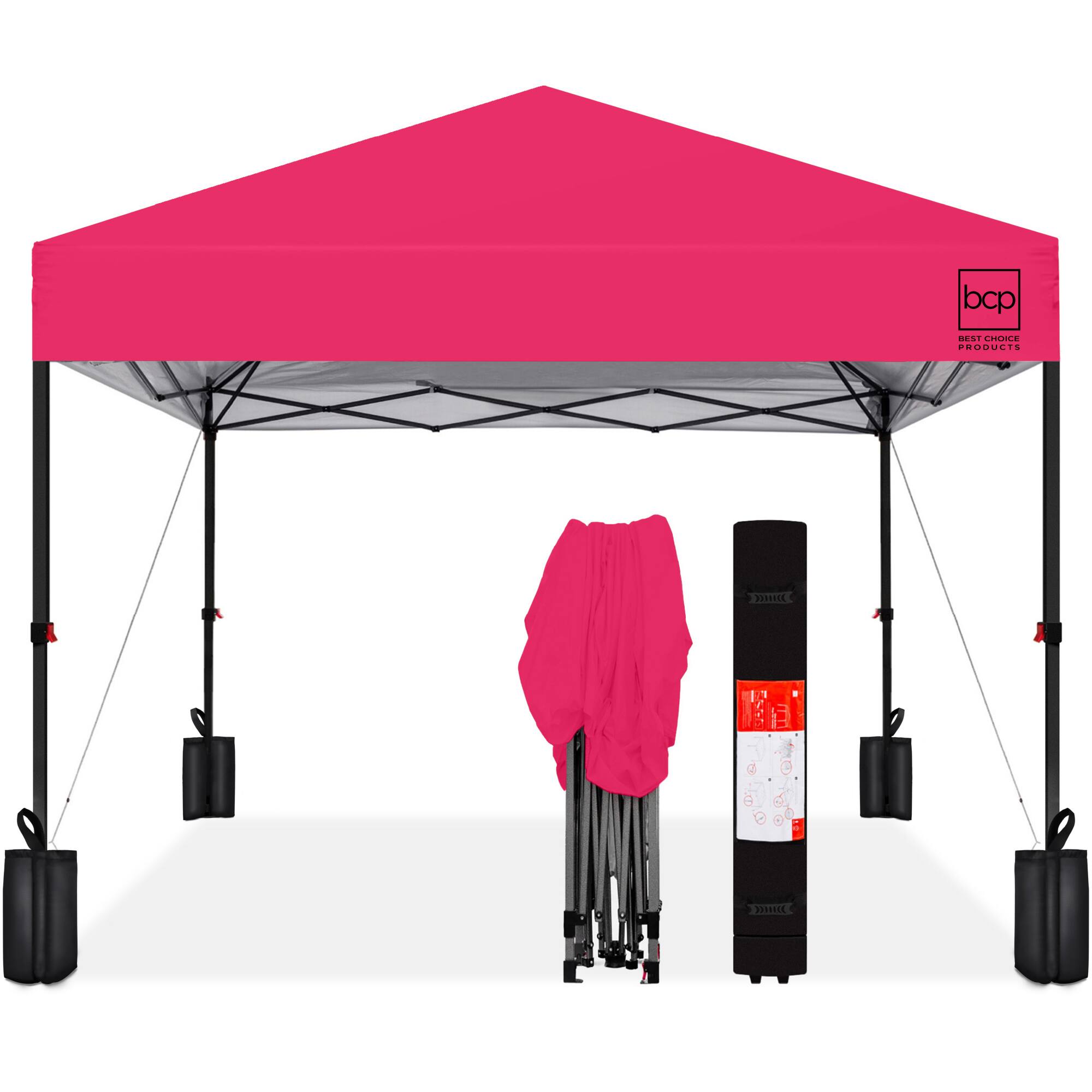 Best Choice Products - 10x10ft Easy Setup Pop Up Canopy w/ 1-Button Setup, Wheeled Case, 4 Weight Bags - Hot Pink