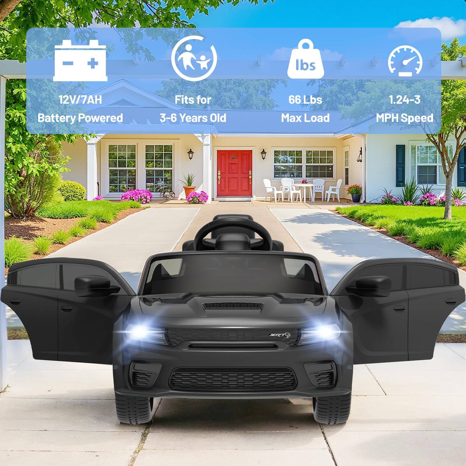 - 12V/7AH Battery Powered
- Fits for 3-6 Years Old
- 66 Lbs Max Load
- 1.24-3 MPH Speed