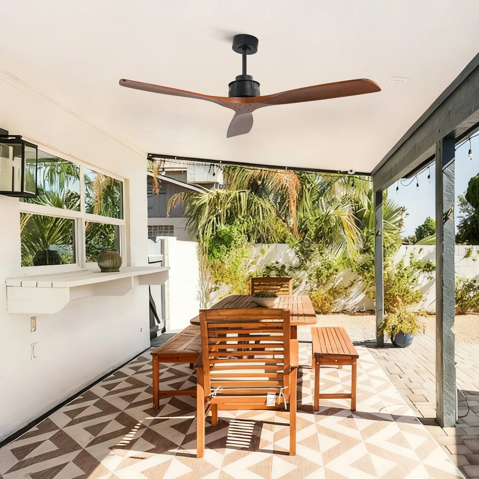 Alt View 4. Sofucor - Modern Solid Wood Low Profile Ceiling Fans No Light Quiet DC Motor 6 Speed & Timer & Reversible for Bedroom Living Room - 60'' - Downrods Ceiling.