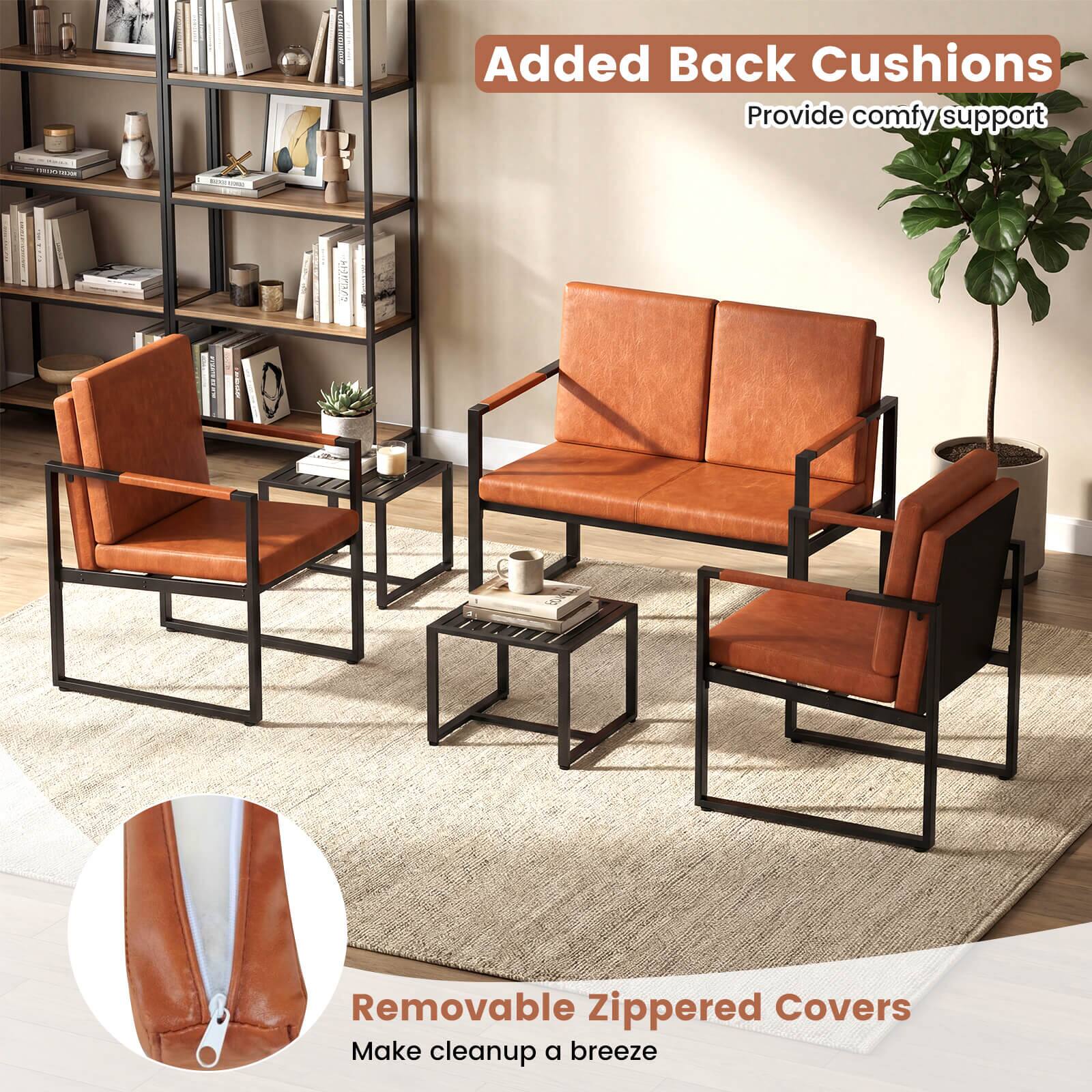 Added Back Cushions  
Provide comfy support

Removable Zippered Covers  
Make cleanup a breeze
