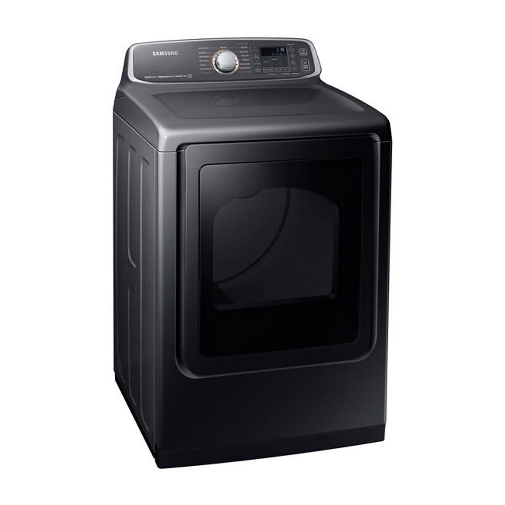 Angle View: Samsung - 7.4 Cu. Ft. Electric Dryer with Steam and Sensor Dry - Black stainless steel