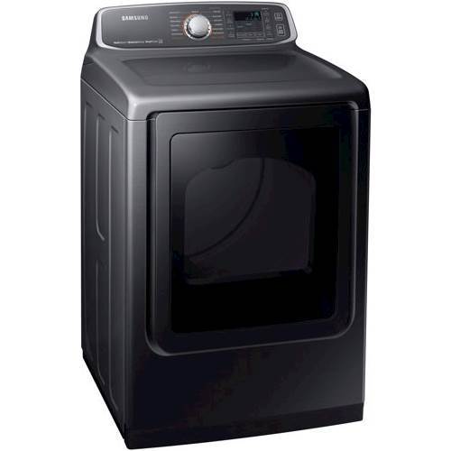 Angle View: Samsung - 7.4 Cu. Ft. Gas Dryer with Steam and Sensor Dry - Black stainless steel