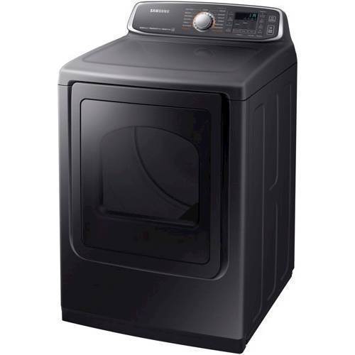 Left View: Samsung - 7.4 Cu. Ft. Gas Dryer with Steam and Sensor Dry - Black stainless steel
