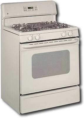 Angle Standard. GE - 30" Self-Cleaning Freestanding Gas Range - Bisque on bisque.