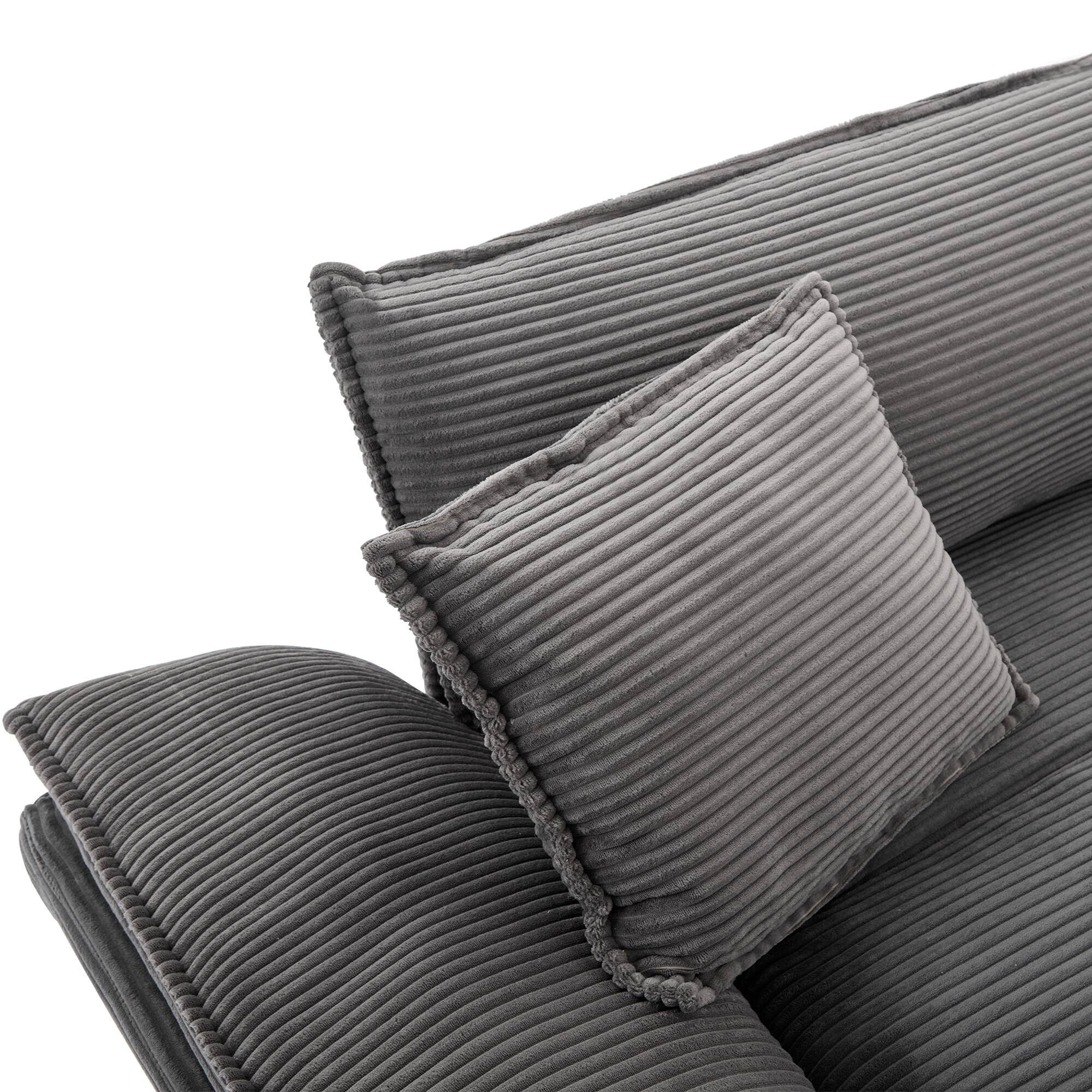 Alt View 6. Tiramisubest - Corduroy Couch Loveseat Sofa with Pillows,Comfy Upholstered Deep Seat Sofa for Bedroom,Living Room,Office-Grey - Grey.