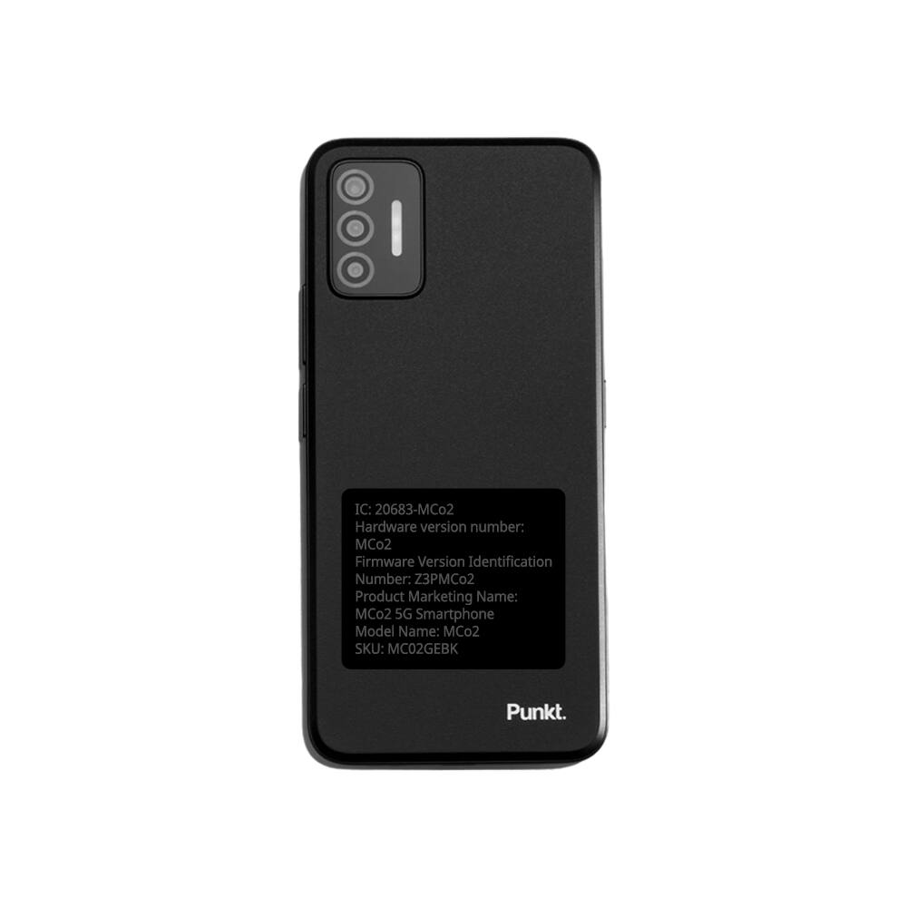 IC: 20683-MCo2  
Hardware version number: MCo2  
Firmware Version Identification Number: Z3PMCo2  
Product Marketing Name: MCo2 5G Smartphone  
Model Name: MCo2  
SKU: MC02GEBK  
Punkt.