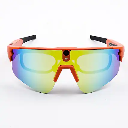 Front. Loheer - Loheer AI Smart Glasses with 8MP Camera, 6-Axis Stabilization, Wi-Fi, Bluetooth Calls, AI Translation - Orange frame with colorful lenses.