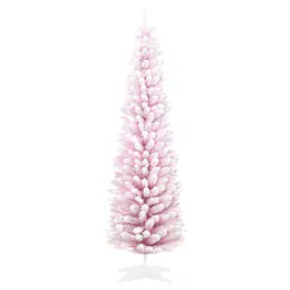 Homcom - Decorated Christmas Tree Snow Flocked Artificial Christmas Tree with Pencil Shape - Pink