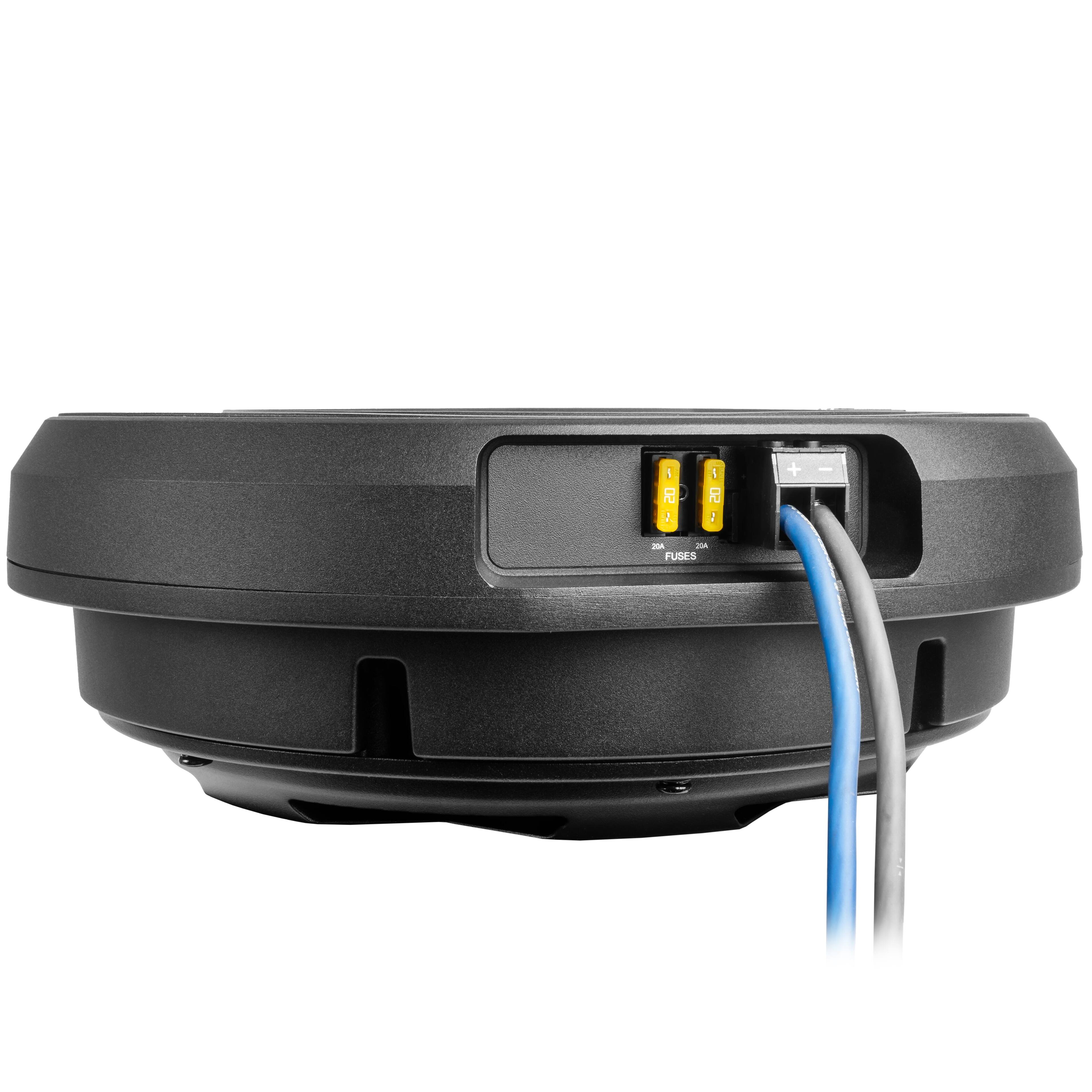 Alt View 5. NVX - QBSTA 900W Max (300W RMS) 11in Powered Spare Tire Subwoofer Box with Built-in Amp and Remote Bass Knob.