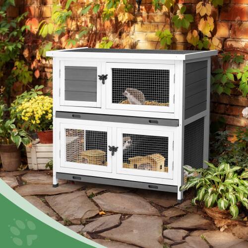Alt View 8. Winado - Wooden Cage 36in 2-Story Solid Wood Rabbit Hutch, Bunny Cage with 2 Large Main Rooms, Removable Trays for Outdoor Garden.