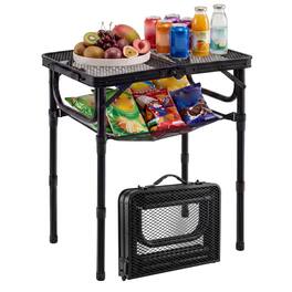 Gymax - 2 FT Small Folding Camping Table w/3 Adjustable Heights Storage Net Carry Handle - Black