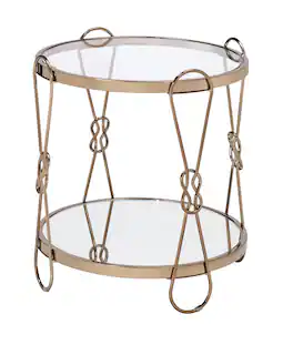 Manhattan Lane - Metal End Table with Mirrored Top and 1 Bottom shelf - Gold and Clear