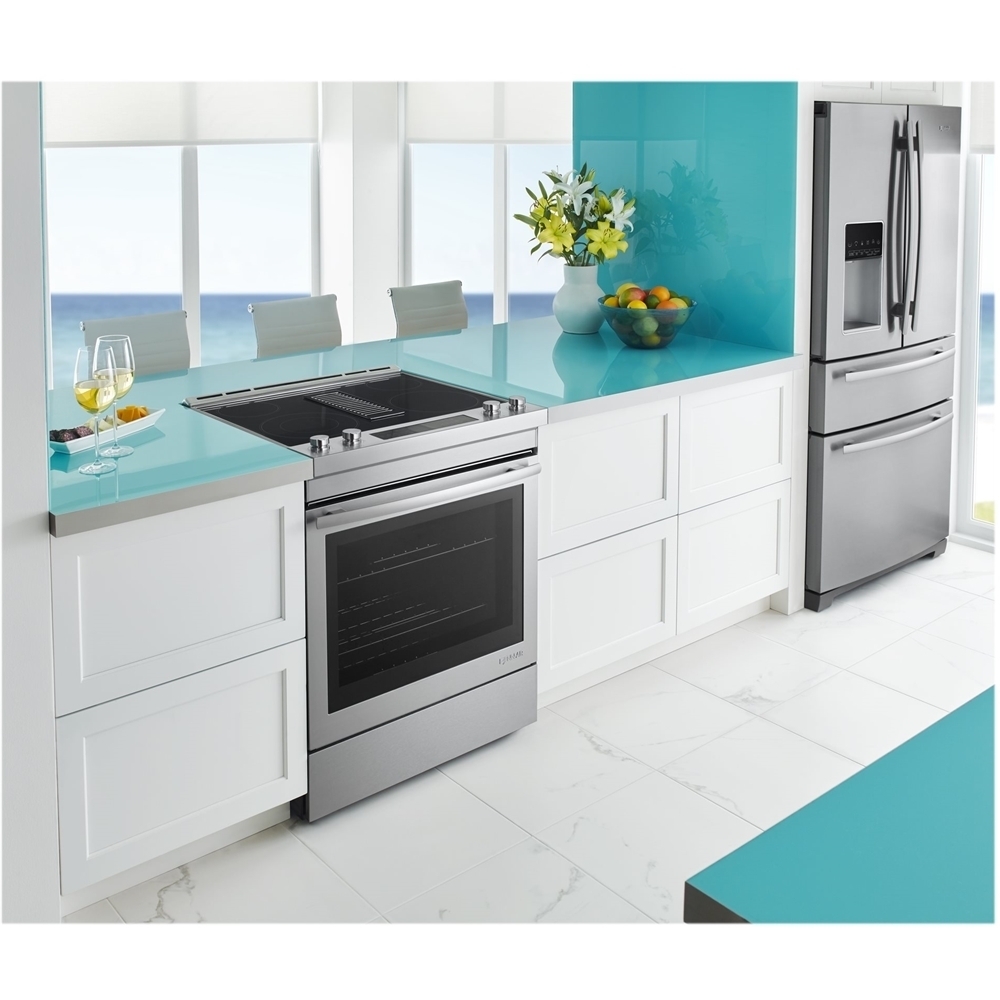 Left View: JennAir - 6.4 Cu. Ft. Self-Cleaning Slide-In Electric Convection Range - Silver