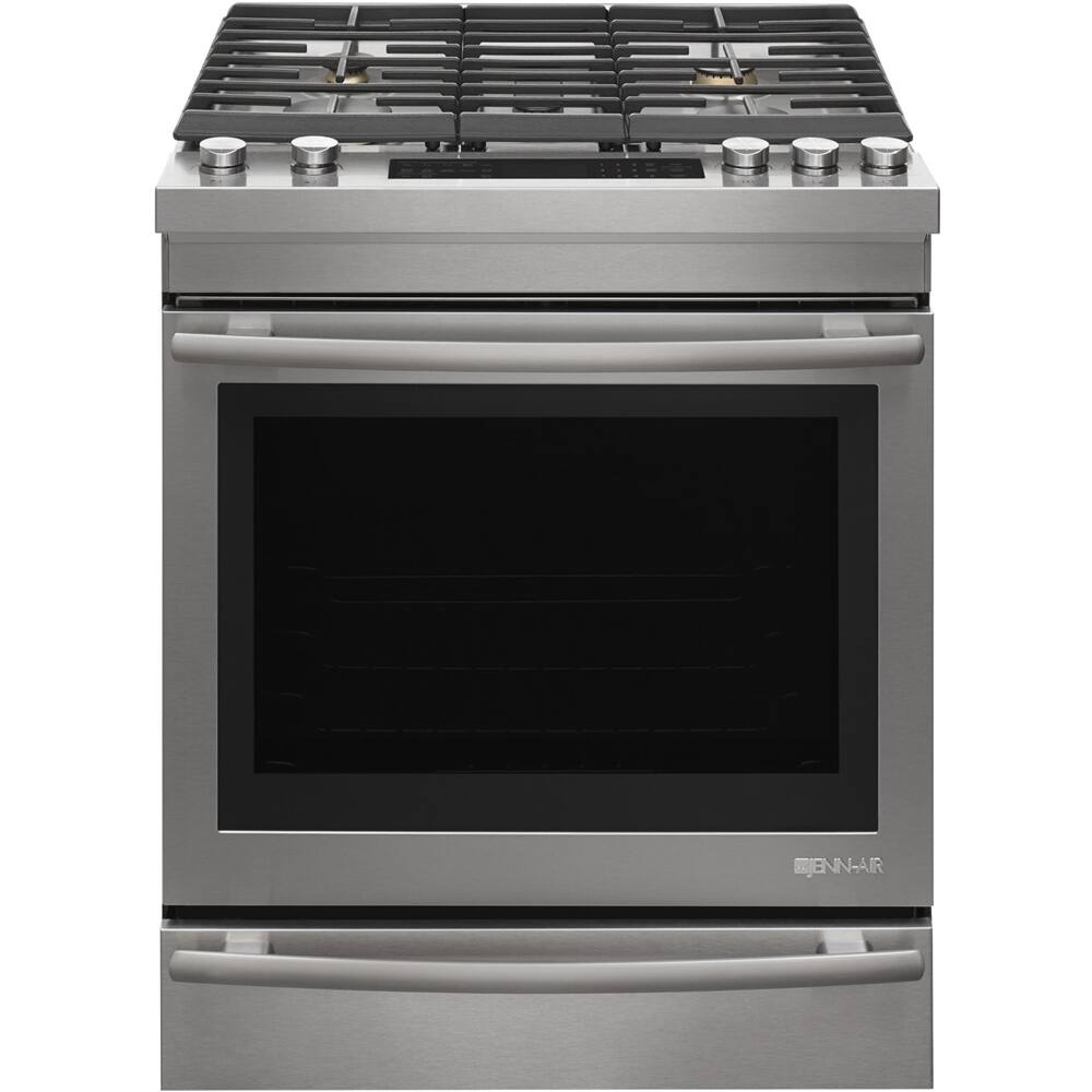 Front. JennAir - 7.1 Cu. Ft. Self-Cleaning Slide-In Dual Fuel Convection Range - Stainless steel.