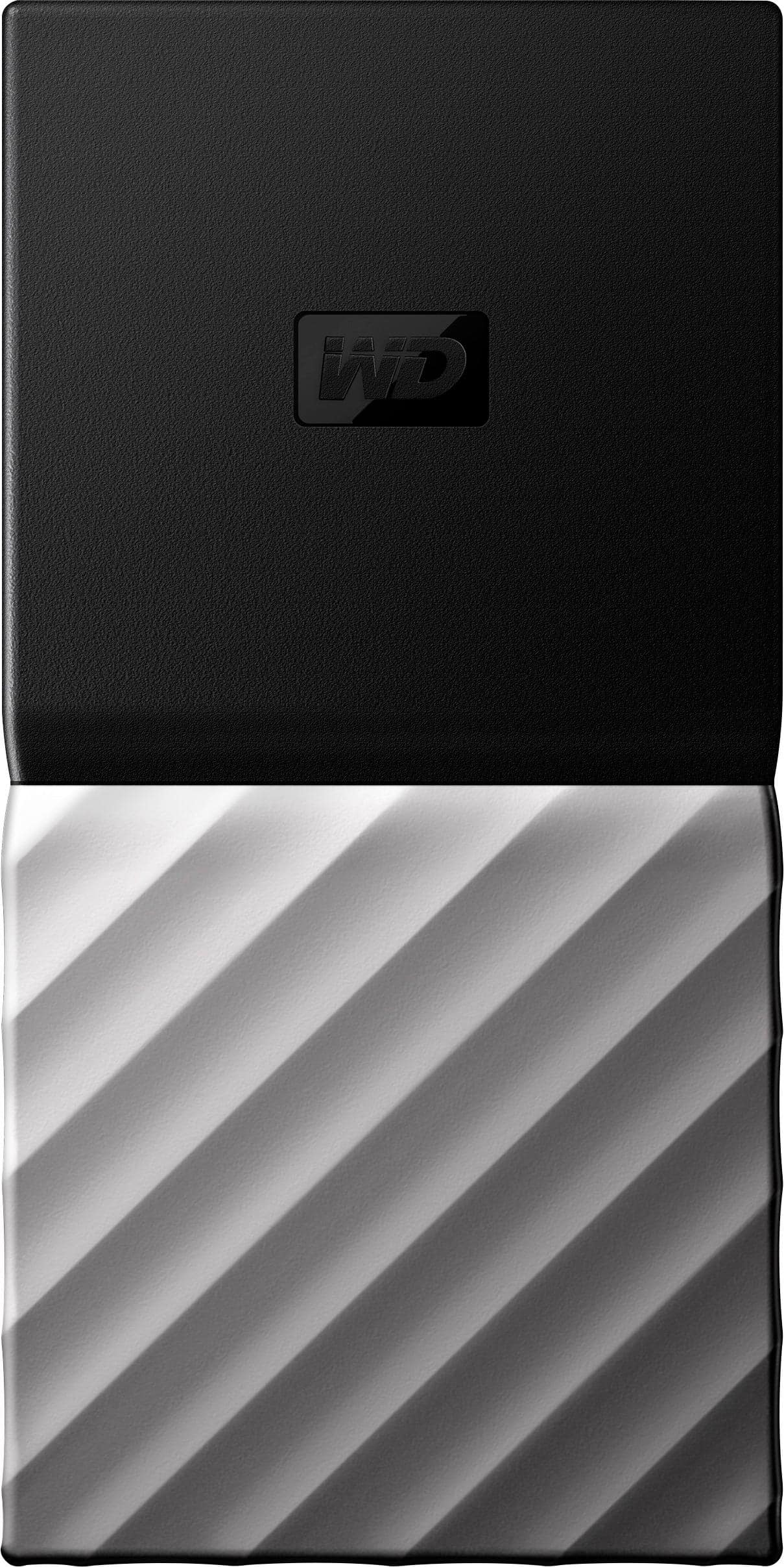 WD - My Passport SSD 512GB External USB 3.1 Gen 2 Portable Hard Drive - Black top / gunmetal (medium metallic gray) bottom - Larger Front
