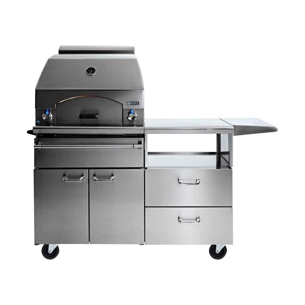Front. Lynx - 30" Napoli Pizza Oven on Mobile Kitchen Cart - Stainless Steel.