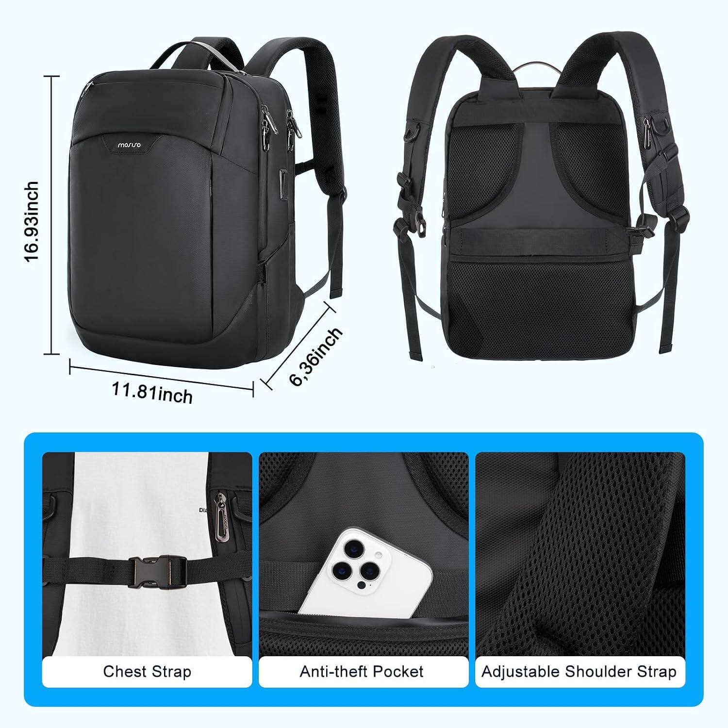 masiso 16.93inch " ,36inch 11.81inch DU

Chest Strap
Anti-theft Pocket
Adjustable Shoulder Strap