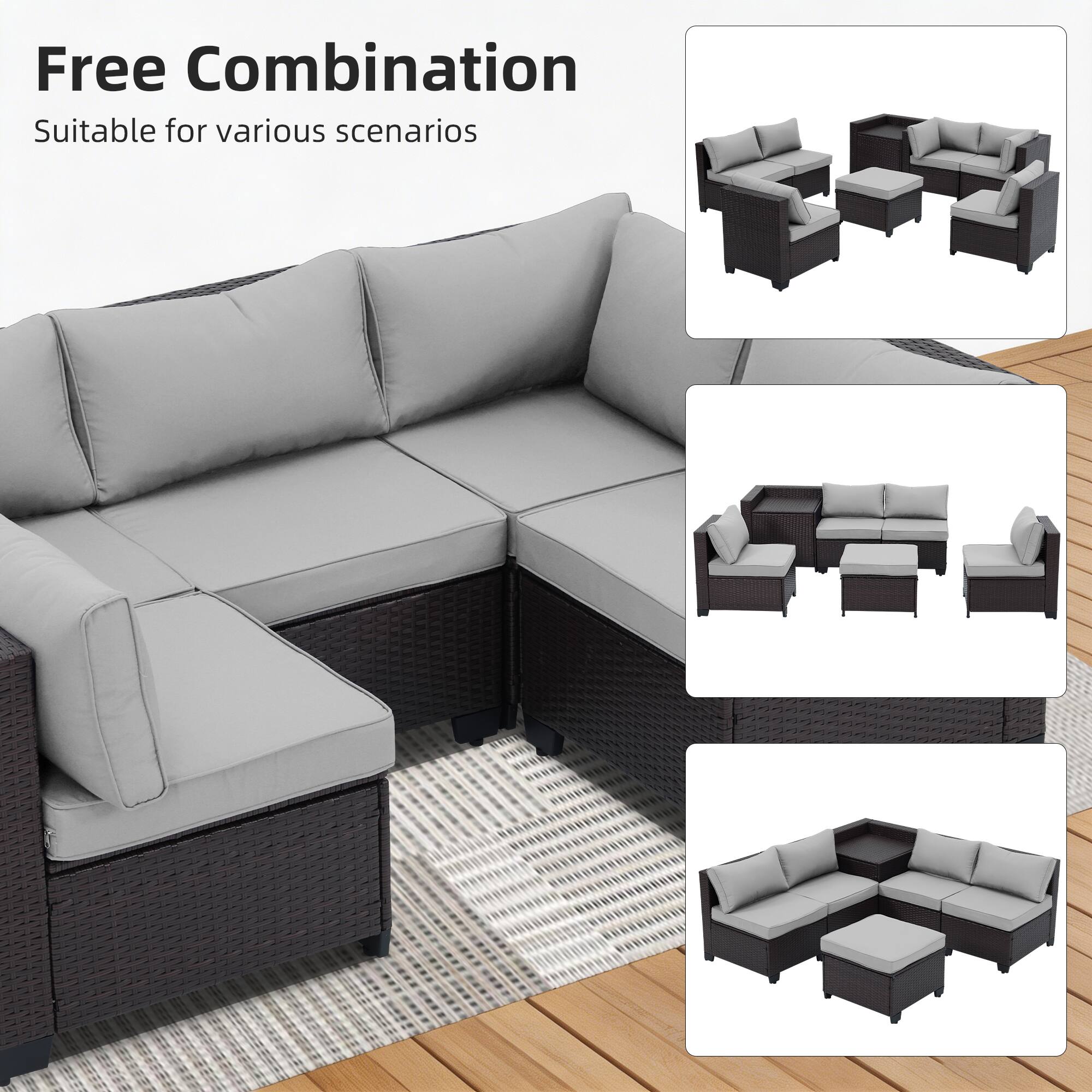 Ainfox 8 PCS Outdoor Patio Rattan Sectional Storage Wicker Furniture ...
