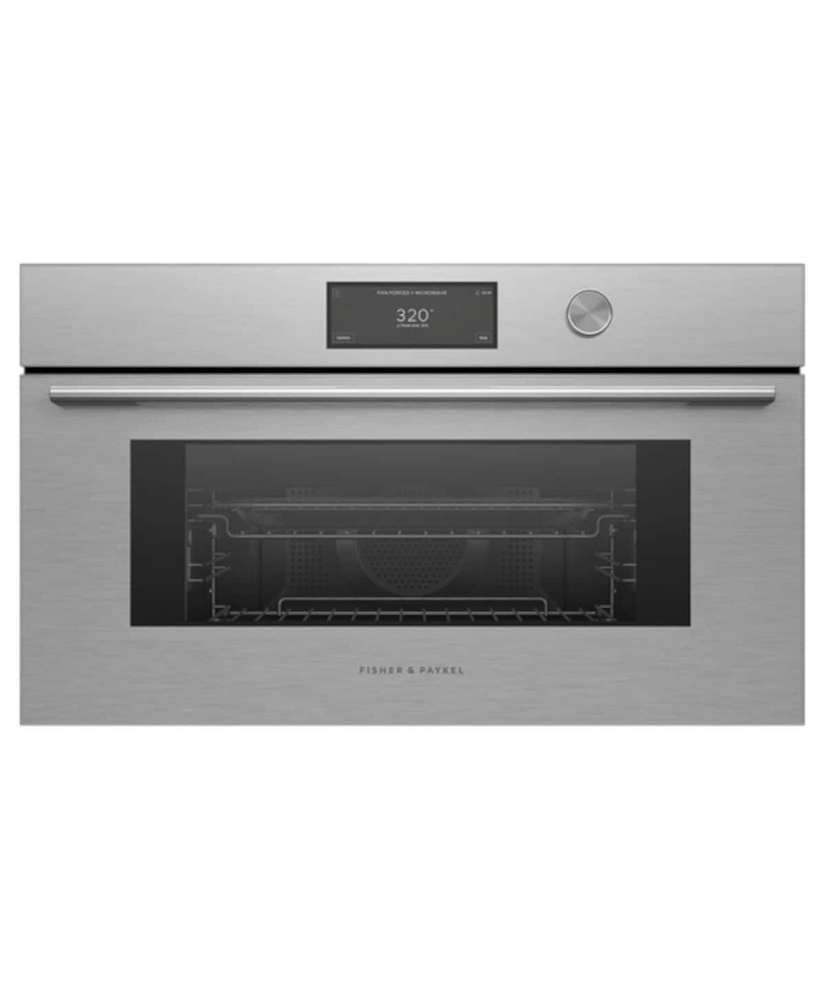 Fisher & Paykel - 30" 1.7 Cu. Ft. Single Convection Speed Oven, 6.8" Touchscreen w/Dial - Compact - Contemporary - Brushed silver