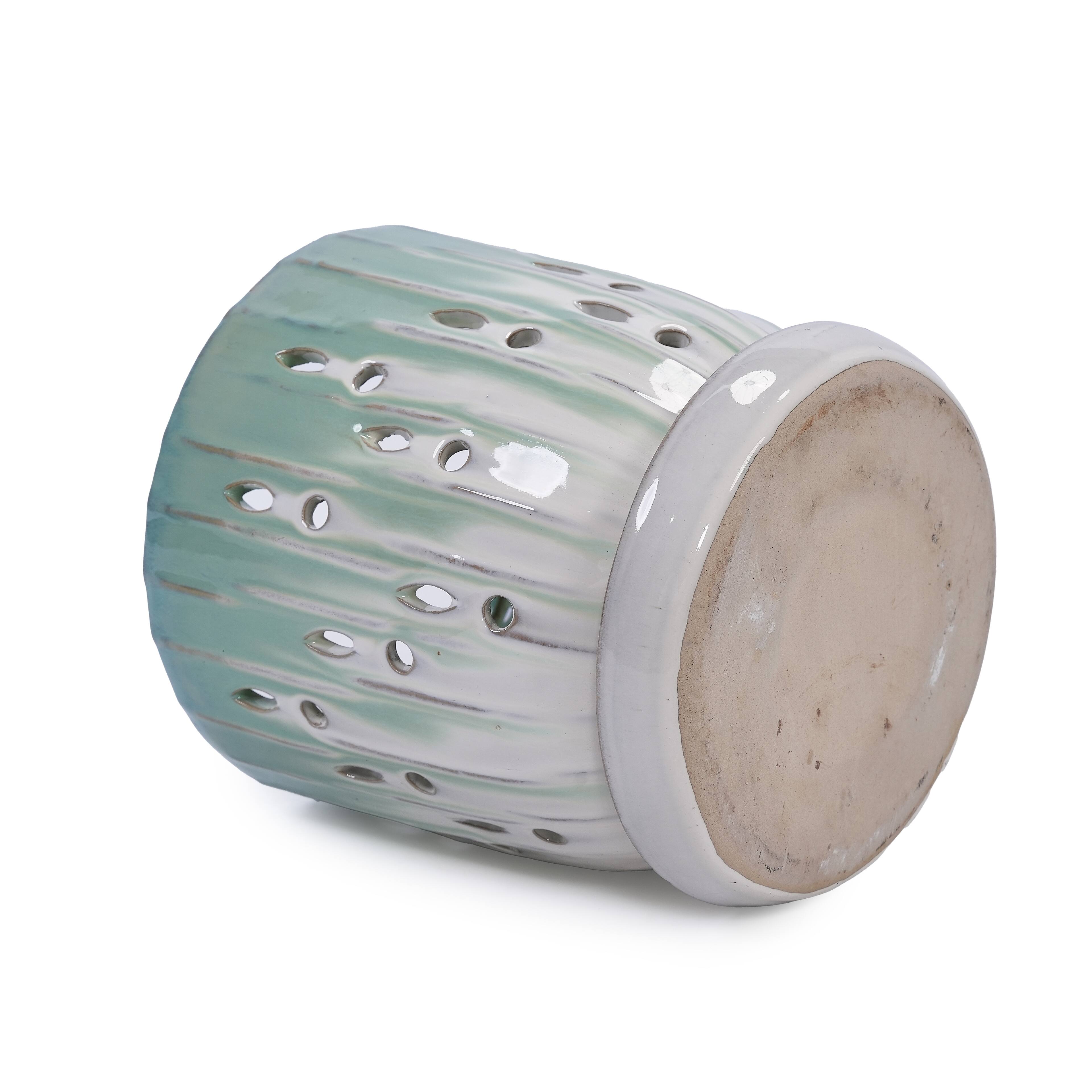 Alt View 7. Loheer - Ceramic Planter Set Loheer Handmade Green White Pots with Drainage Saucers for Orchids Succulents Indoor Outdoor.