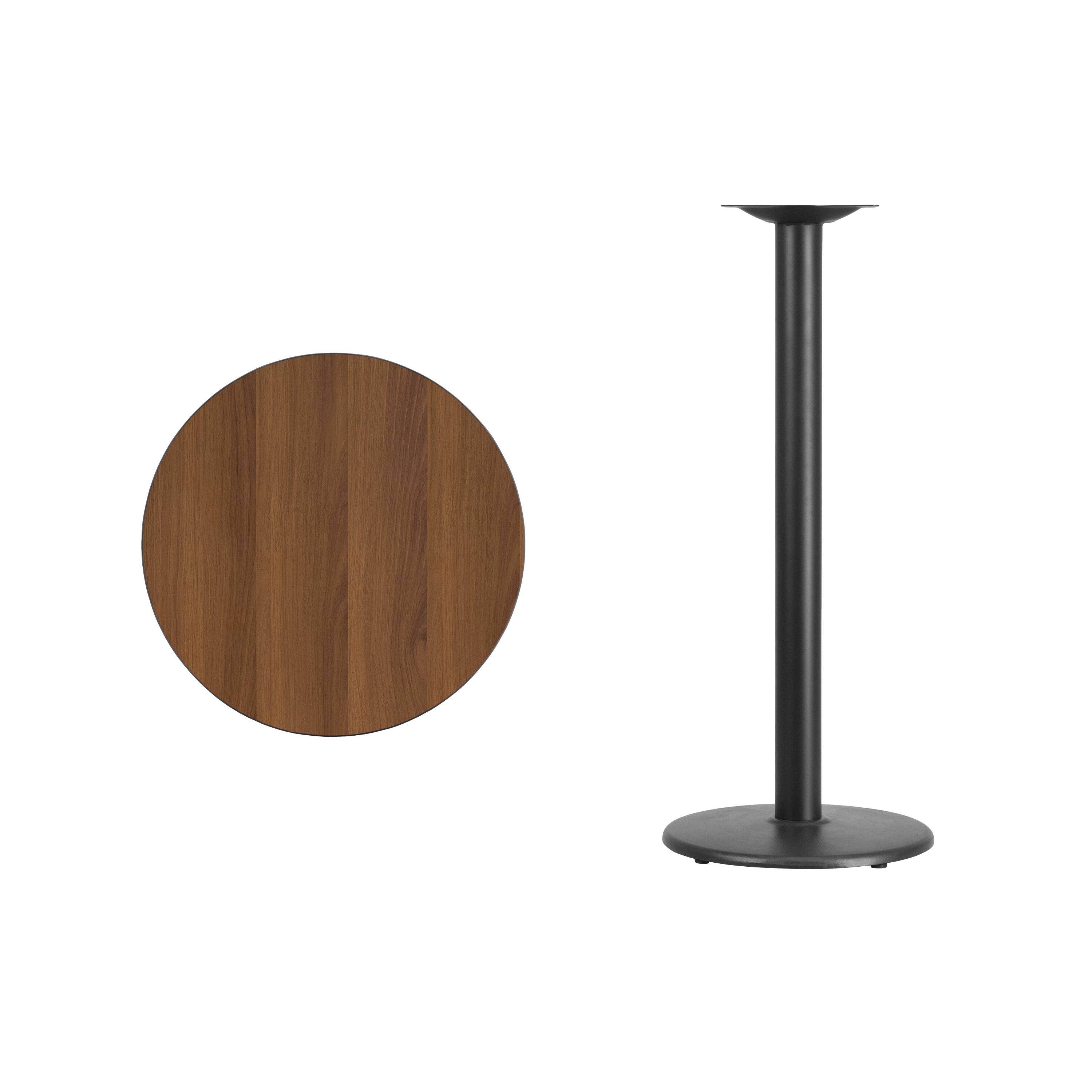 Alt View 2. Emma + Oliver - 24" Round Laminate Table Top with 18" Round Bar Height Table Base - Walnut.