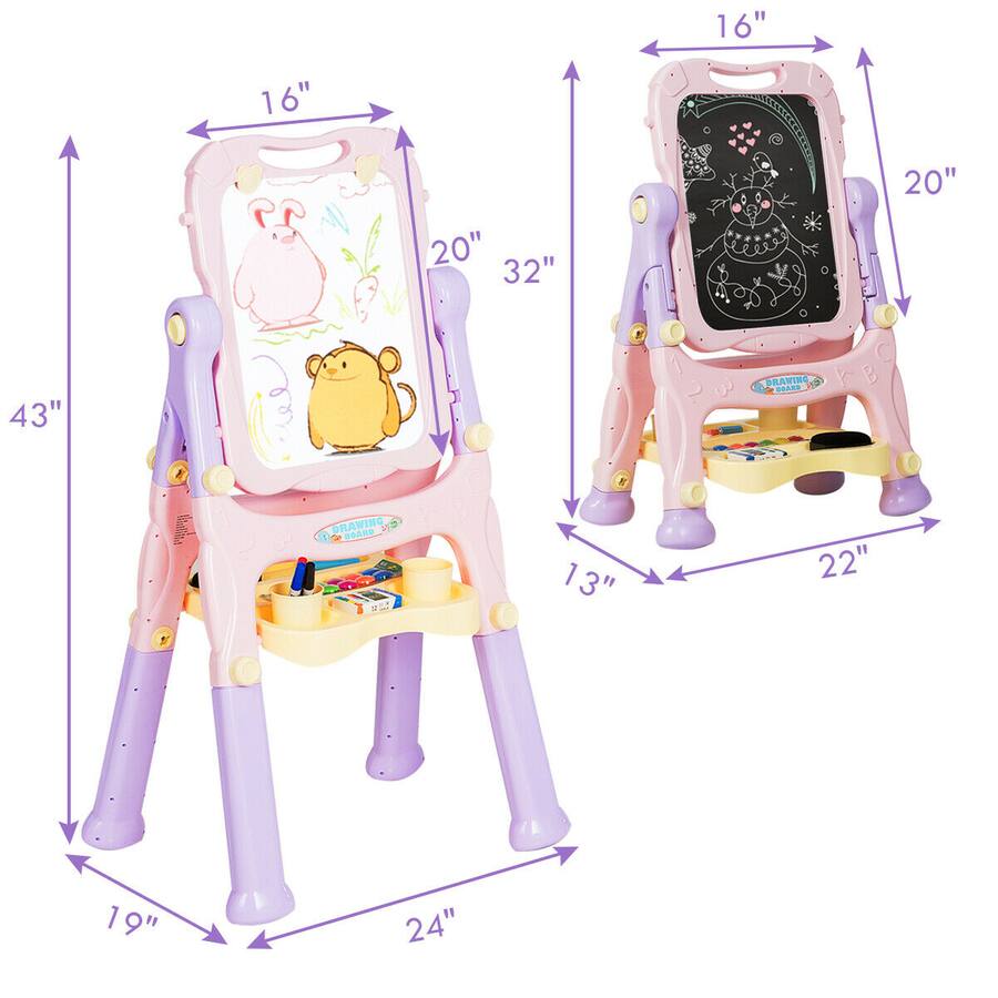 Two Level Eisel Costway Kids Easel for Two Adjustable Height Double Sided Art Easel ...