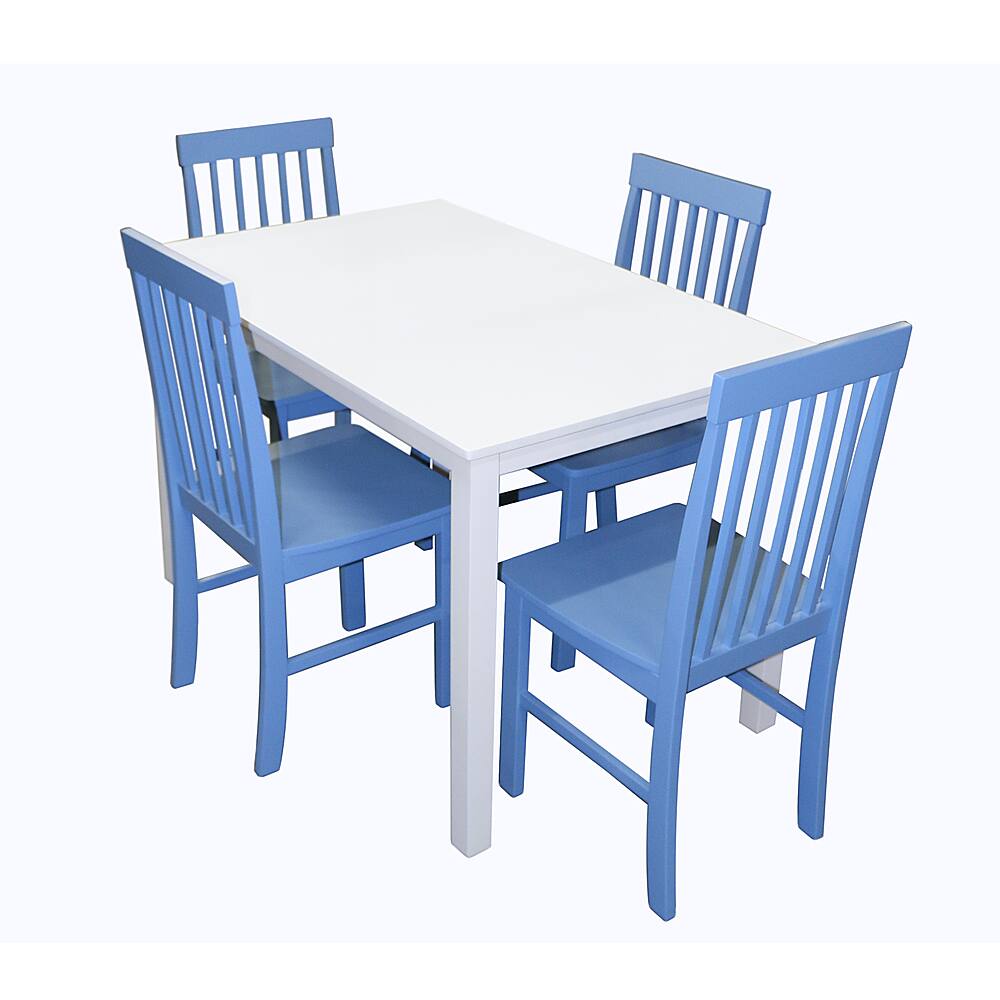 Left View: Walker Edison - Modern Rectangular 5-Piece Wood Kitchen Dining Set - Powder Blue/White