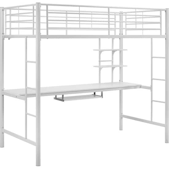 Walker Edison Premium Twin Size Loft Bunk Bed With Desk White Bbtozwh Best Buy Twin Size Bunk Bed With Desk