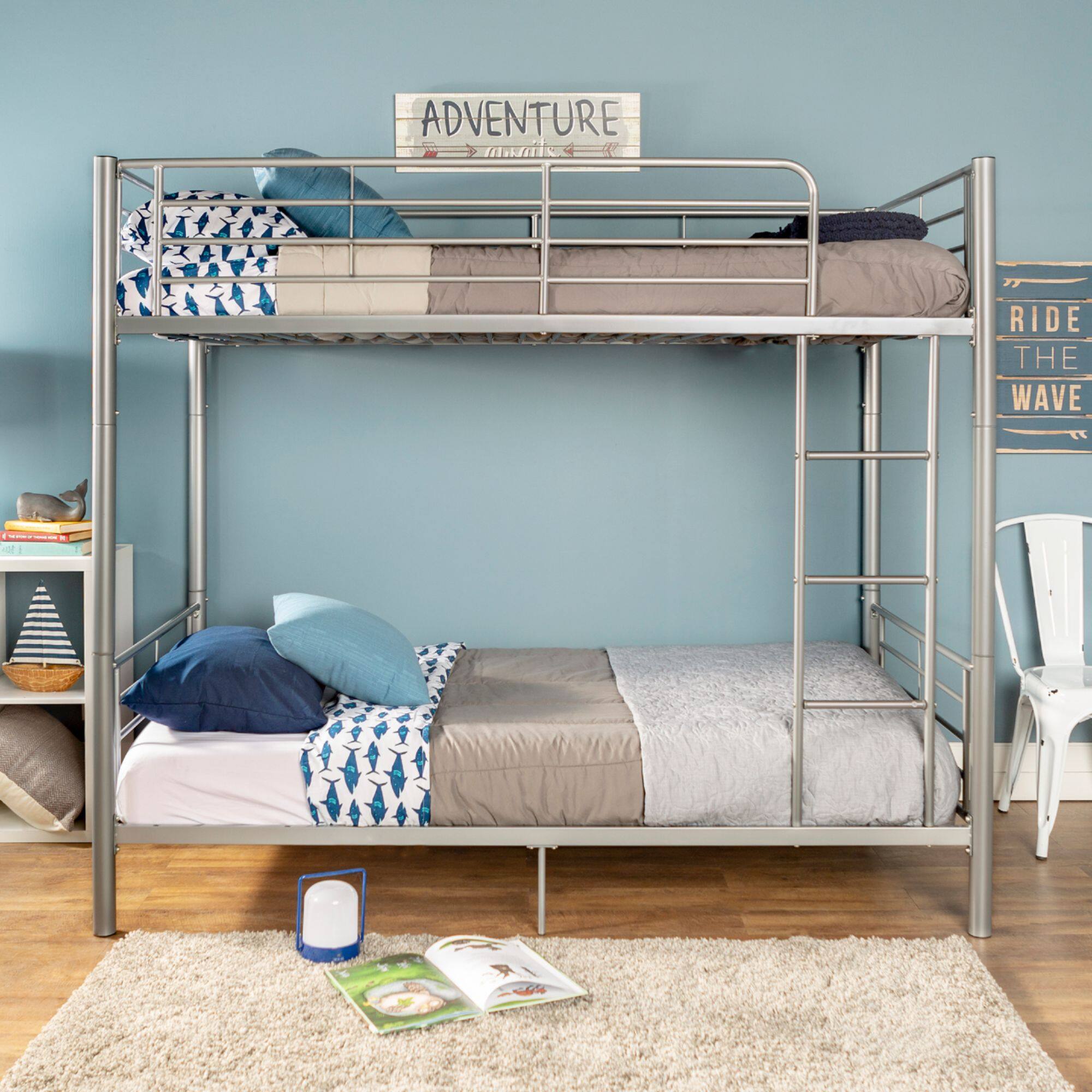 Best Buy Walker Edison Premium Twin over Twin Bunk Bed Silver BBTOTSL