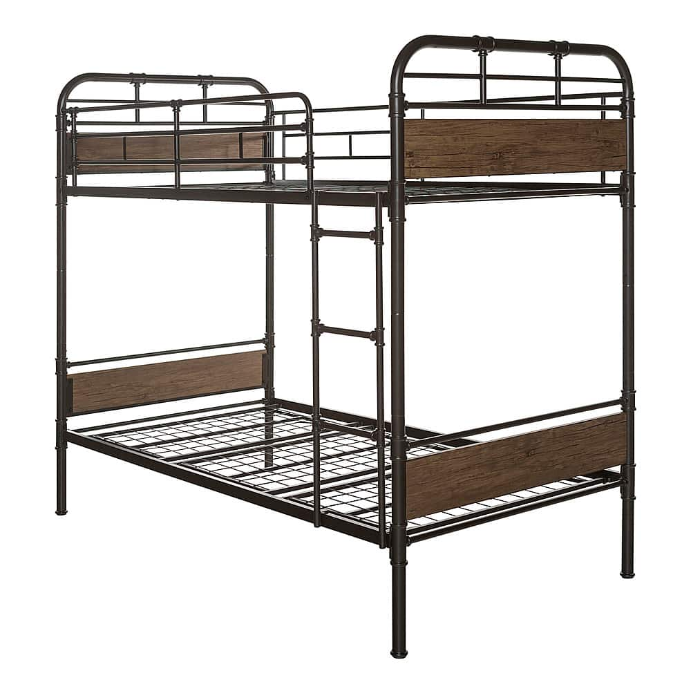 Left View: Walker Edison - Twin over Twin Bunk Bed - Black