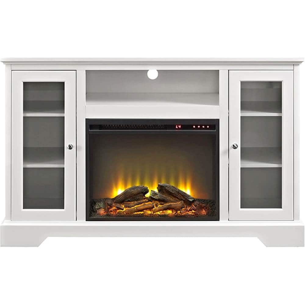 Front. Walker Edison - Highboy TV Console with Fireplace for Most TVs Up to 55" - White.