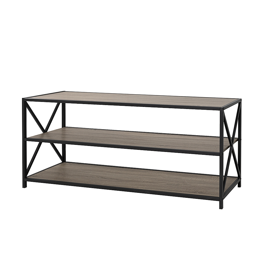 Left View: Walker Edison - Industrial Metal and Wood 3-Shelf Bookcase - Driftwood