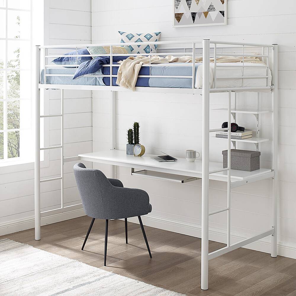Best Buy Walker Edison Industrial Full Metal Bunk Bed Over Workstation White BBDOZWH
