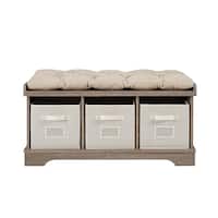 Walker Edison - Rustic Farmhouse Entryway Storage Bench with Totes - Driftwood - Front_Zoom