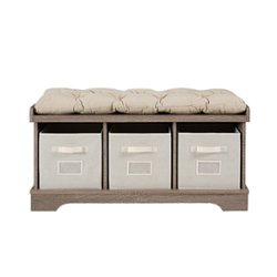 Walker Edison - Rustic Farmhouse Entryway Storage Bench with Totes - Driftwood - Front_Zoom